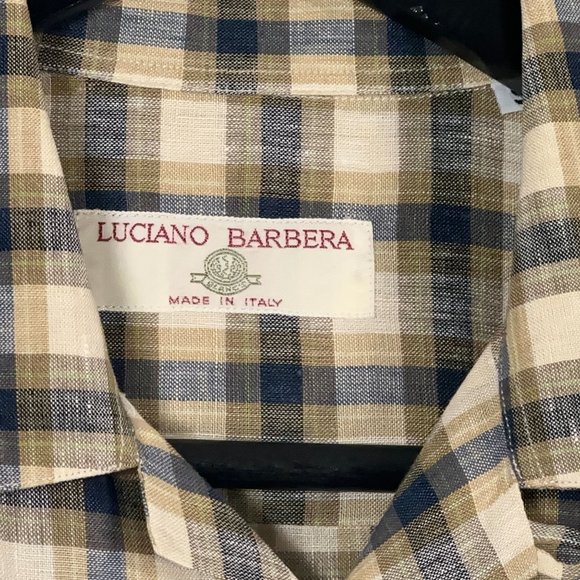 Luciano Barbera 100% Linen S/S Button Shirt Multicolor Plaid Men's Size S - Picture 2 of 10